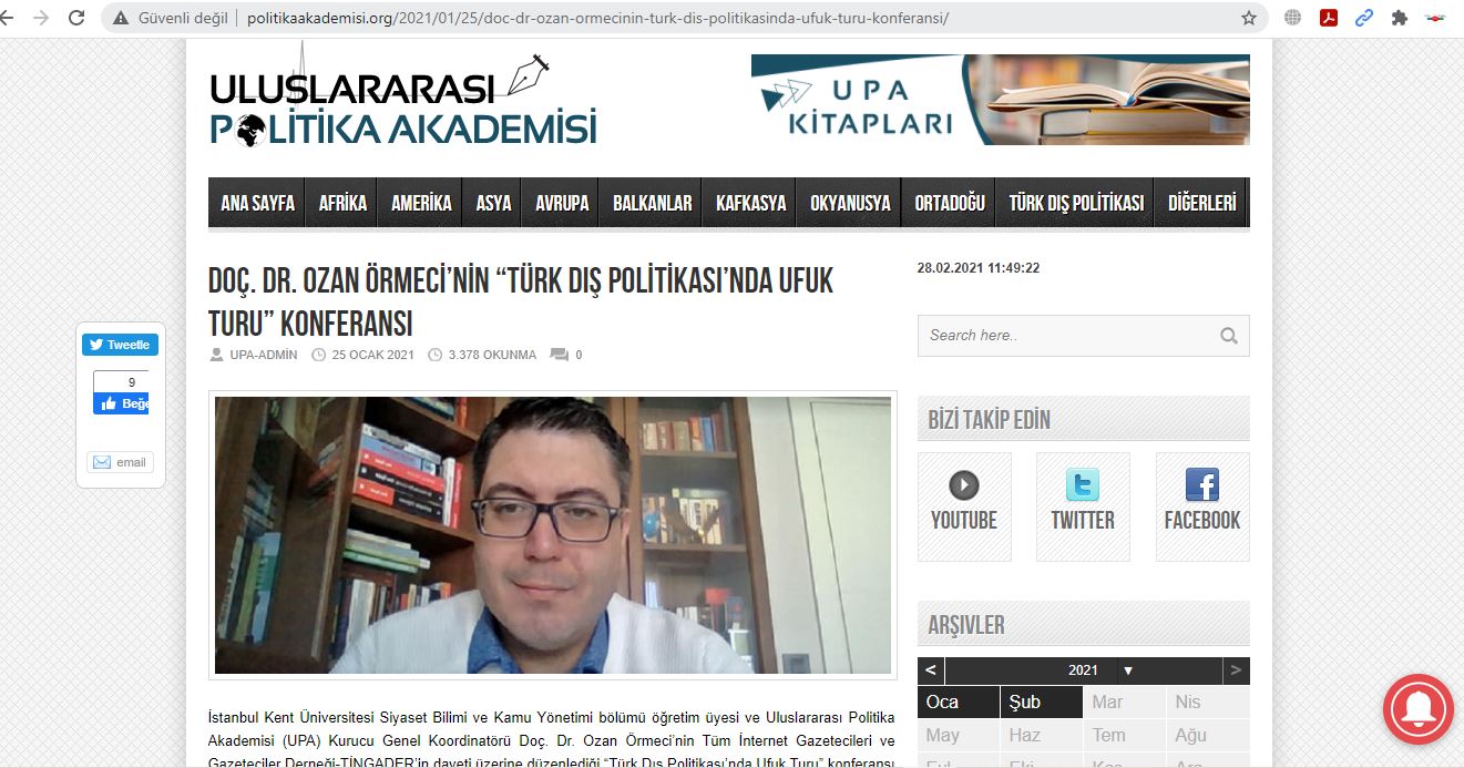 Doç. Dr. Ozan Örmeci'nin “Türk Dış Politikasında Ufuk Turu” Konferansı